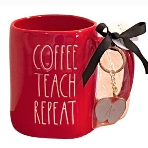 Rae Dunn Red Mug Coffee Teach Repeat with Key Chain
